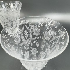Vintage Viking Glass PRELUDE Etched Clear Footed Glasses Cups Tumblers Set 2