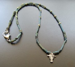 NILE Ancient Egyptian Silver Hathor Amulet Mummy Bead Necklace ca 1000 BC