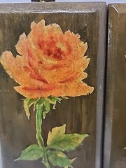 2x Floral Roses Handmade Wooden Lacquer Wall Art Plaques Wall Decor 70s 80s Vtg