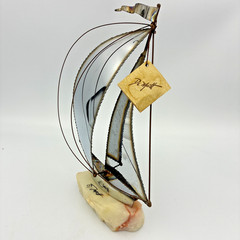 Vintage John DeMott Sailboat Sculpture Onyx Brass Copper MCM California Art