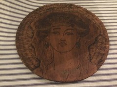 WORN SHABBY art Nouveau LADY Pyrography Wall Plaque Wood OLD, Sweet!