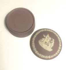 Vintage Wedgwood Jasperware Lilac Round Trinket Box Rare Lavender Color