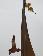 MCM Brass Sailboat 13″H Signed De Mott Sculpture Onyx Base Clipper Ship Sailing