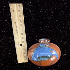 Vintage Hand Trown Art Pottery Bud Vase Signed Hand Made Ceramic Blue Red Drip