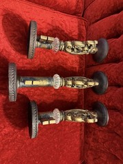 Ornate Rococo Victorian Hollywood Regency Style Gold Key Candle Holders Set Of 3