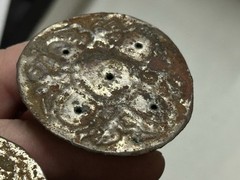 INCREDIBLE PRE-COLUMBIAN SILVER EMBOSSED BIRD EFFIGY EAR SPOOLS PERU MOTLEY COA