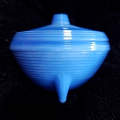 Vintage AKRO Agate Slag Footed Blue Trinket Dish Bowl with Lid 3.5″ x 3″
