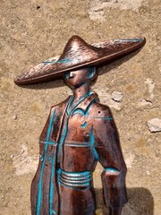 Set Of Two Vintage Mexican Man Donkey Homco Sexton Wall Decor Faux Copper Patina