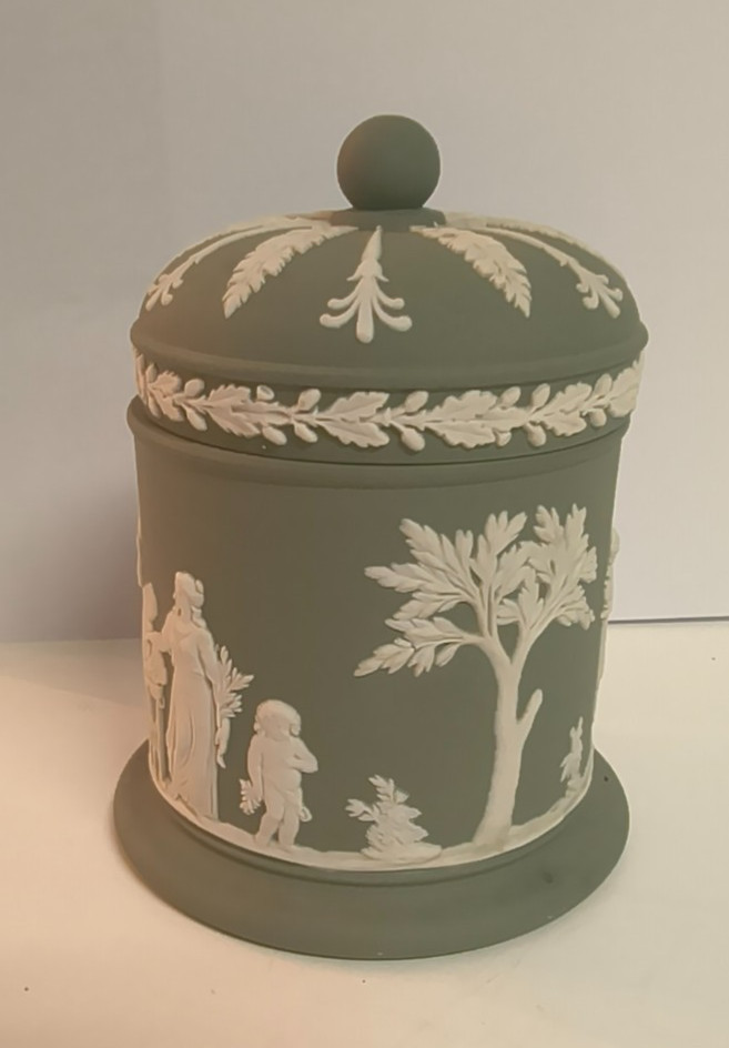 Wedgwood – Jasperware – Celadon Sage Green – Jar with Lid