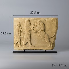 Ancient Near Eastern Regions Culture Carving Lion Hunting Scene On Marble Stone