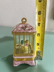 Limoges France Birdcage w Budgerigar Love Bird Parakeet Pair & Gold Trinket Box