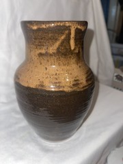 Vintage Studio Pottery 8 Inch Brown Drip Glaze Vase Signed Artist Miller
