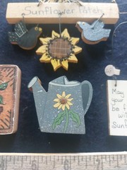 Hand Painted Wooden Primitive Country Folk Art sunflowers watering can garden