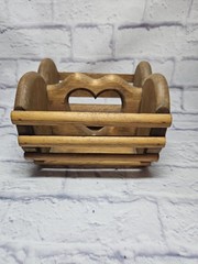 Vintage Wooden Heart Cut-Out Basket Napkin Holder – 7.5″ – 1980s – Country Decor