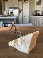 Vintage John DeMott Signed Metal Downhill Skier Sculpture Quartz Base 8.5” Tall