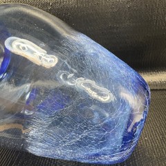 Hand Blown Blue Crackle Glass Vase Vessel Hand Made Glass Vase Studio Art Glass