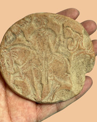 Rare Medieval Intaglio Terracotta Stamp – Human & Animal Motifs