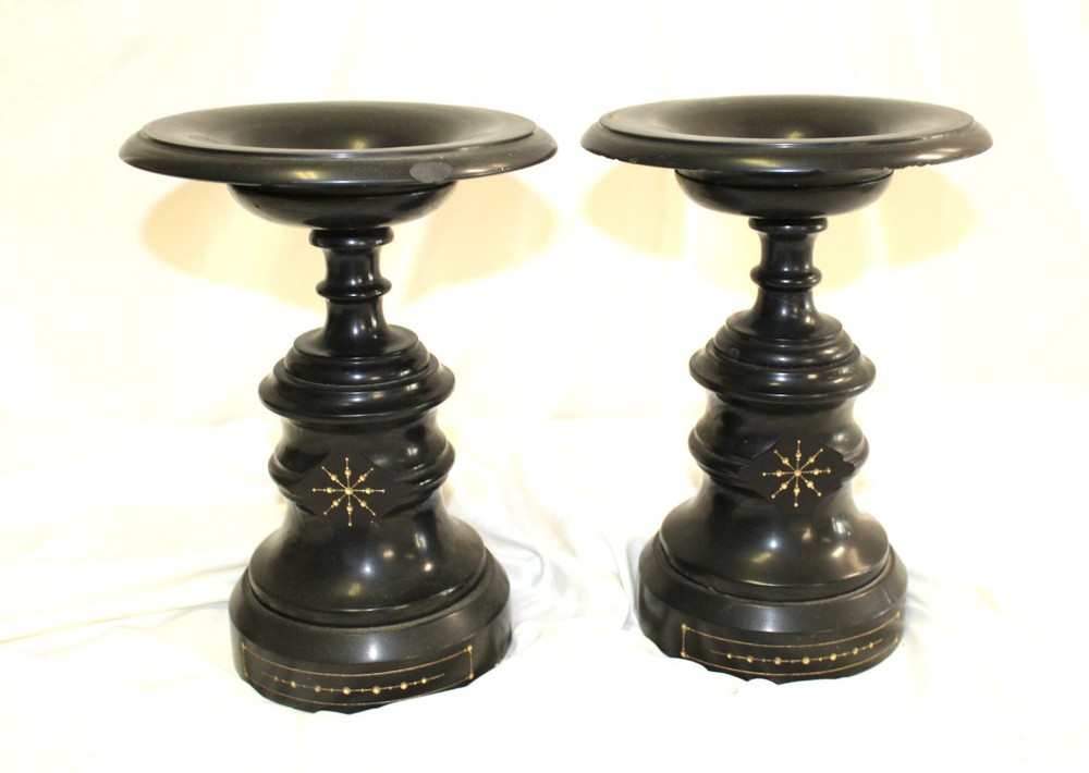 Antique Pair of Black Basalt Garnishments