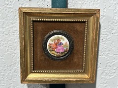 2 Vintage Fragonard Porcelain Courting Couples Square Brown Mat Gold Frames