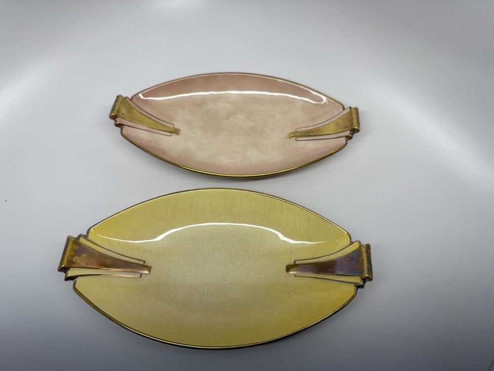 Vtg Carlton Ware England Art Deco pink yellow glaze dishes ceramic decor