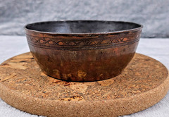 RARE ANTIQUE ISLAMIC/PERSIAN TINNED COPPER/BRONZE CEREMONY/PRAYER BOWL HAMMERED