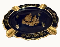 Vintage Limoges France Cobalt Blue Gold Porcelain Ashtray Courting Trinket Dish
