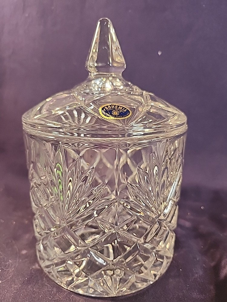 Bohemia 24% Lead Crystal Biscuit/Candy Jar W/Diamond & Fan Design