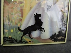 Vintage 1940s Lithograph Reverse-Painted Bubble Glass Silhouette, pair