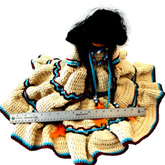Vtg Fibre Craft Materials Doll w/ Traditional Folk Crochet w/ Beads Dress 1988