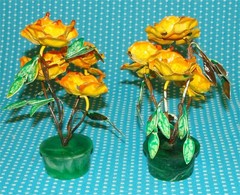 2 Unusual Vtg Enameled Metal Orange Flower Sculptures 6” Arrangement Resin Open