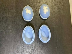 Wedgwood 1970’s Blue Jasperware Egg Trinket Boxes Set of 2