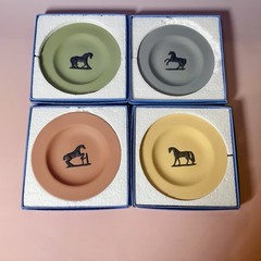 4x Wedgwood Jasperware Horses Small Plates Dishes Complete Set Boxed Exc Cond