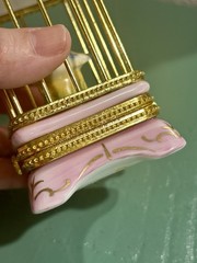 Limoges France Birdcage w Budgerigar Love Bird Parakeet Pair & Gold Trinket Box