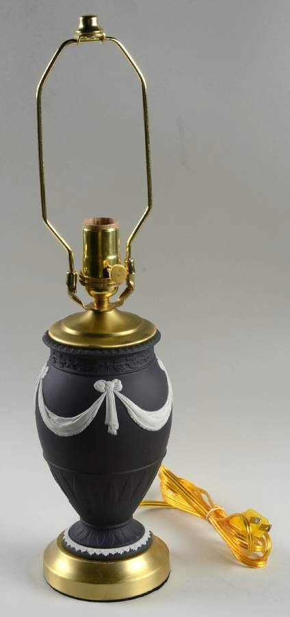 Wedgwood Cream Color on Black Jasperware Electric Lamp No Shade 2648343