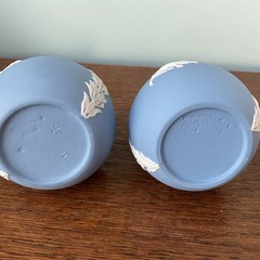 Wedgwood Blue Jasperware Four Seasons Cherubs Salt & Pepper AND Pair Bud Vases