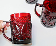 6 Avon 1876 Cape Cod Ruby Red Glass President Celebration Mugs – 4″ High