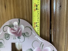 Vtg Metal Letter Wall 3 Pocket Pink Tole Painted Roses & Signed