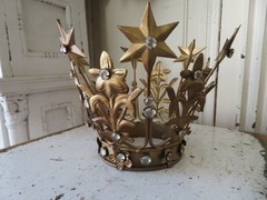 GORGEOUS Gold Aged Patina CROWN Rhinestones Stars Flowers for Statue or Display