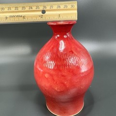 Vintage Hand Made Studio Art Pottery Vase Bottle Small Mouth Red Glaze Signed