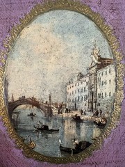 VTG Gold Gilt Italian Florentine Wood Oval Wall Picture Plaque Venice Pink Art