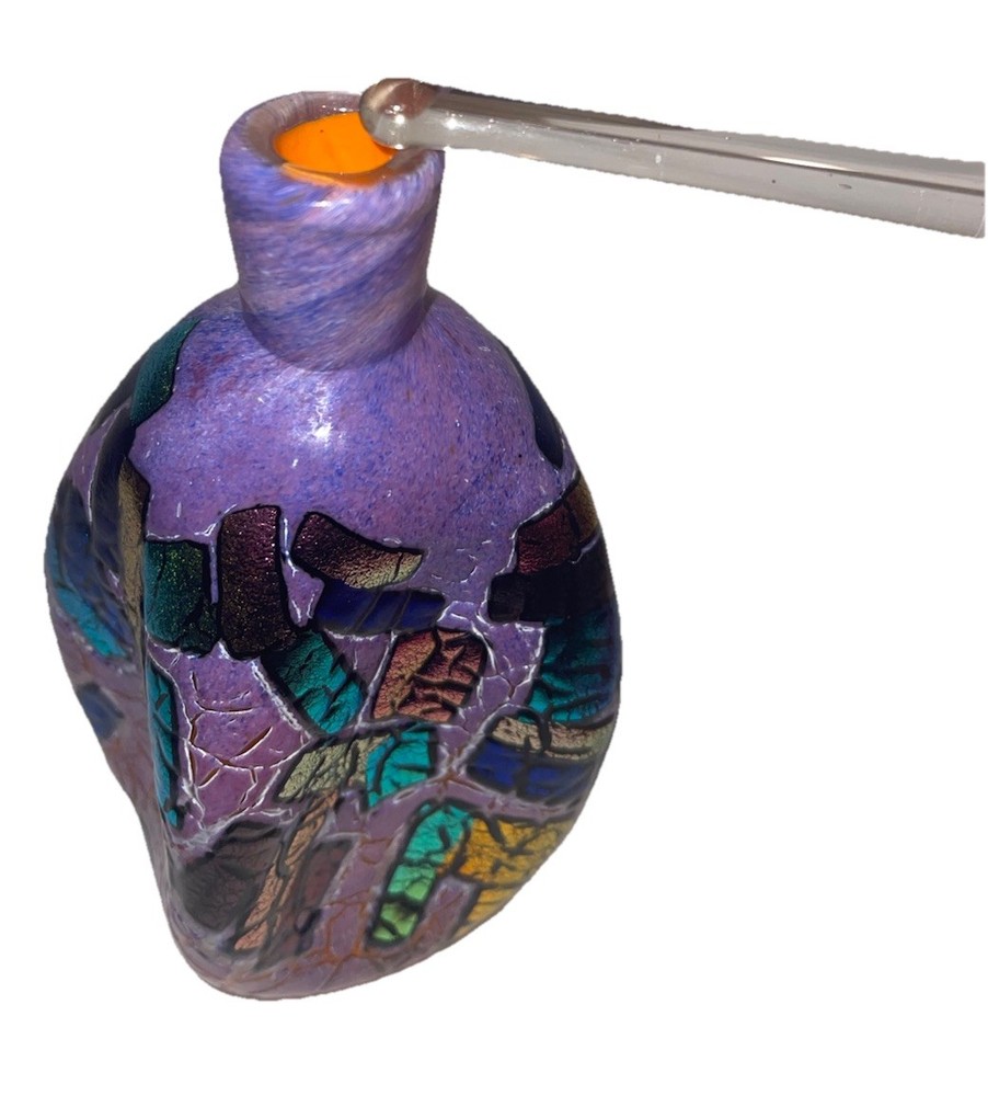 Bruce Freund ❤️ Signed Studio Dichroic Art Glass Purple Perfume Bottle 7”