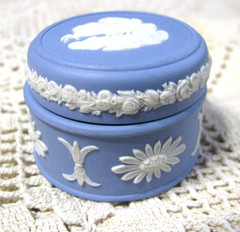 Vintage Wedgwood Small Jasper Ware Blue/White Ring Box-Lovely