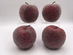 Unbranded Sugared Frosted SET OF 4 Large Beaded Fruit Ornaments Apples 3”x 3.5”