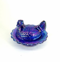 Mini AND Medium Carnival Cobalt Blue Mosser Hen on Nest Salt Cellar / Trinket