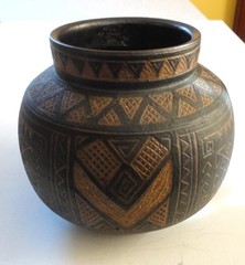 1997 Deborah Tinsman Handmade Pottery Vase Carved Brown Geometric Native Design