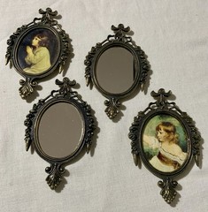 Vtg Brass Victorian Edwardian Oval 4 Framed Mirror Little Girl Prayer Play Italy