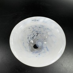 Hand Blown Art Glass Round Dish Bowl Heavy Small White Spots Hand Made Hollow