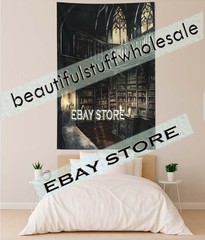 Dark Library Interior Tapestry books library candles gothic 39X59 in