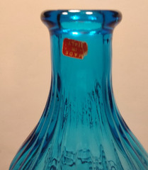 Vintage Made in Italy 13 3/4″ Empoli Blue Glass Bottle with Label