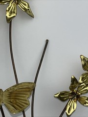 Home Interiors Metal Brass Butterflies & Flowers Wall Art MCM Vintage Boho 2x